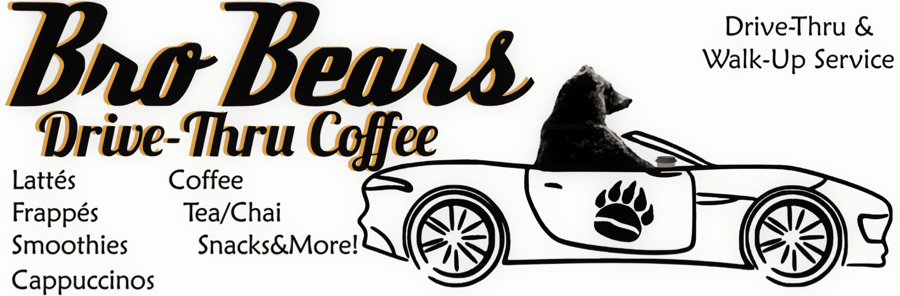 Bro Bears Drive-Thru Coffee logo — a bear driving a car